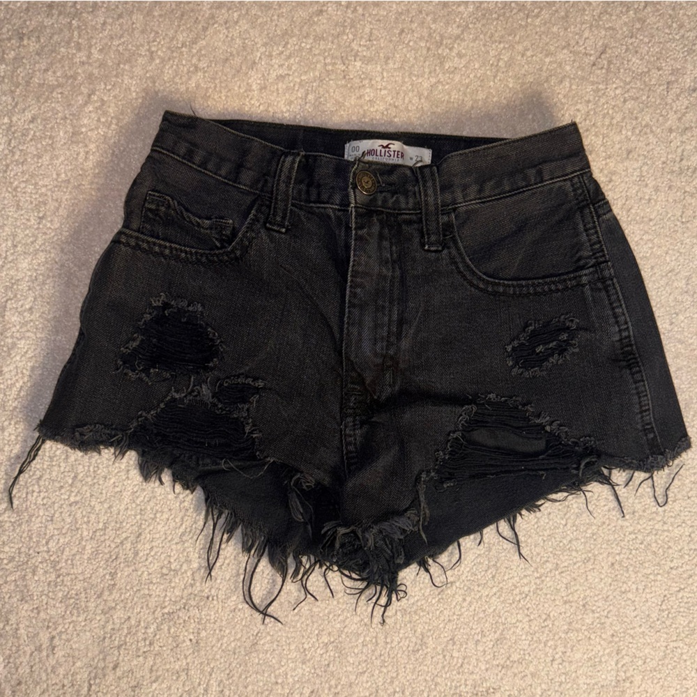 Hollister High Rise Black Distressed Mom Jean Shorts